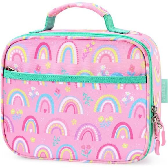 Kids Insulated Lunch Box Pink Rainbow Toddler School Bag Reusable Zipper - Picture 1 of 7